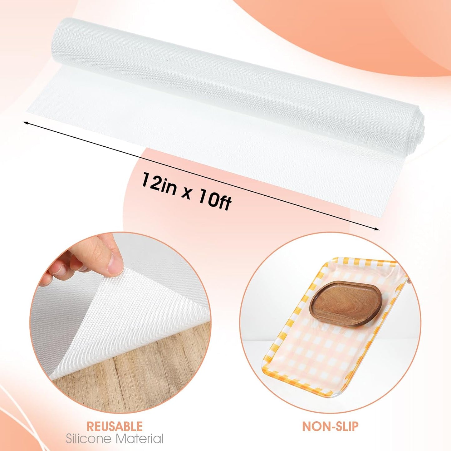 Silicone Baking Mat Roll -12IN x 10FT Non Stick Heat Resistant Food Grade Baking Mats, No Slip Reusable Freeze Dryer Mat,Pastry Mat,Countertop Protector Mat, Washable Oil-Proof Refrigerator Liners
