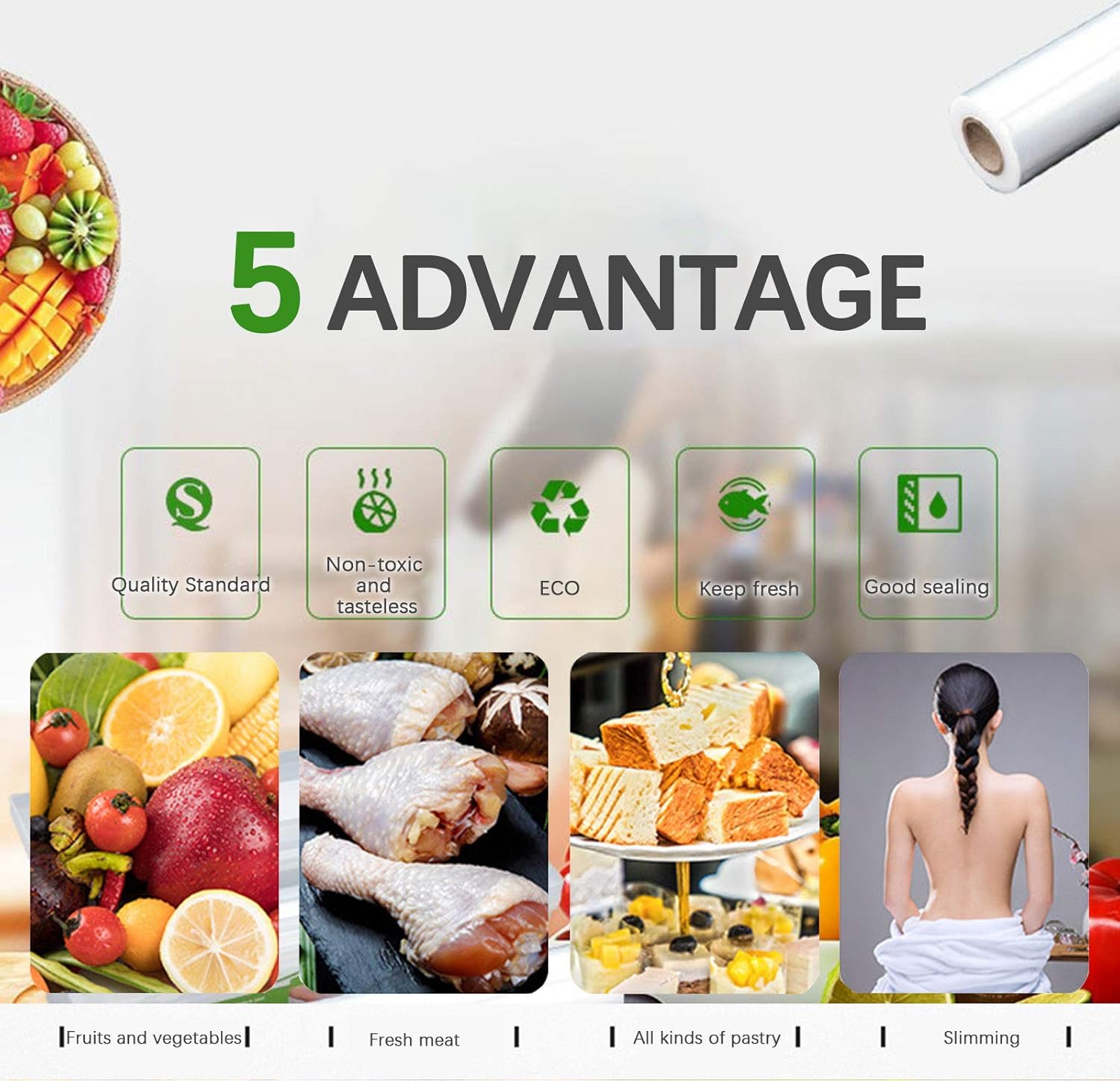 Plastic Cling Wrap Refillable Food Wrap Stretch Clear Cling Wrap 12 Inch×328 Ft (Only Cling Wrap)