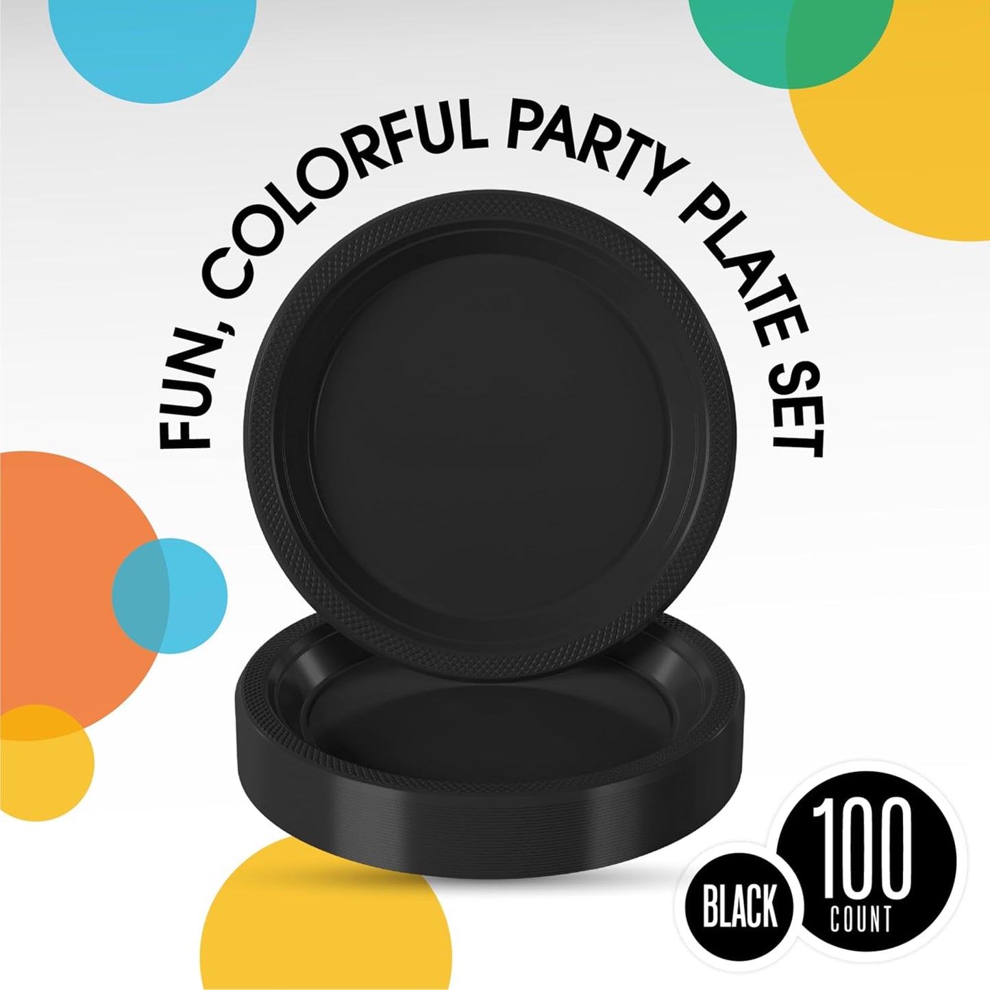 Exquisite Party Solids Black Plastic Plates For Party 7" Black Disposable Plates Heavy Duty Supplies 100 Pcs Plastic Dinnerware Sets Heavy Duty 350 GSM Disposable Dinnerware Set