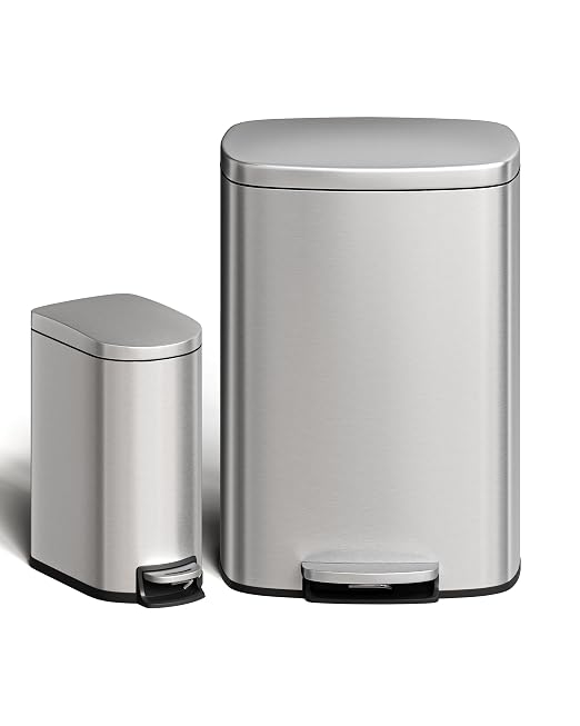 Garvee 13 gal and 2.6 gal Stainless Steel Trash Can Combo Set, Rustproof by Garvee