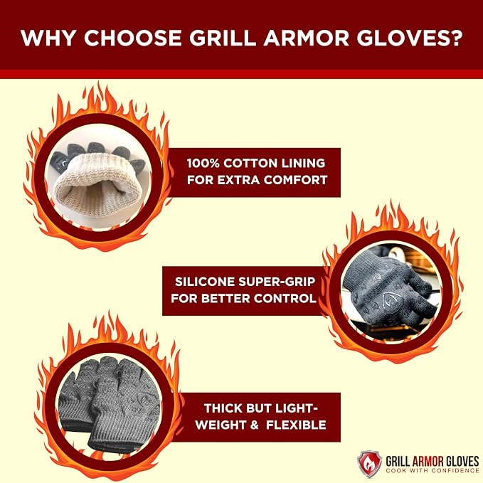 Grill Armor Oven Gloves with Fingers – Extra Long Cuff, 932°F Heat, Fire & Cut - Image 3