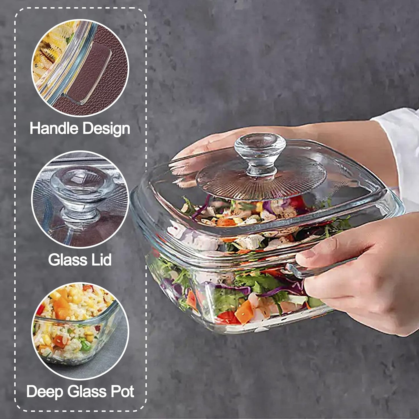Clear Square Glass Casserole with Lid, Baking Dish with Glass Cover, Casserole for Oven, Freezer and Dishwasher Safe (1.5-Quart Square)