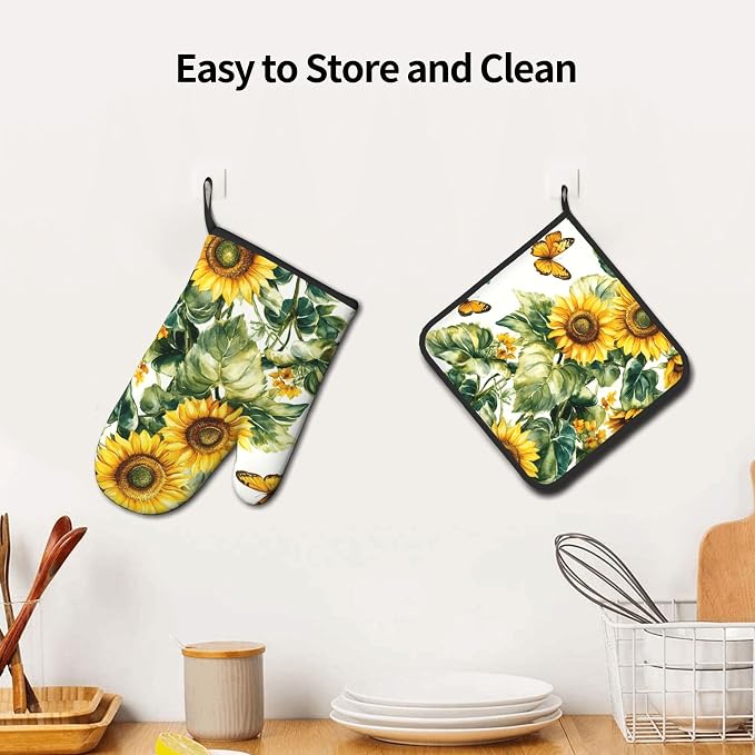 Sunflower Oven Mitts and Pot Holders Spring Summer Kitchen Accessories Set of 2 - Image 6