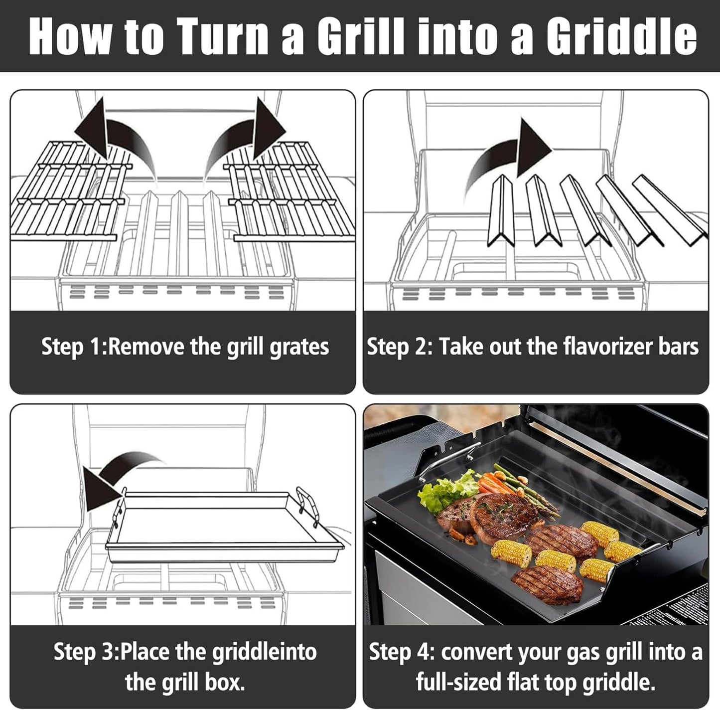 Full Size Griddle with Handles for Kitchen Aid 720-0745D 730-0745, Flat Top Grill Insert Replacement for KitchenAid 730-0745B 730-0745D 720-0819 740-0780, Carbon Steel, Non-stick