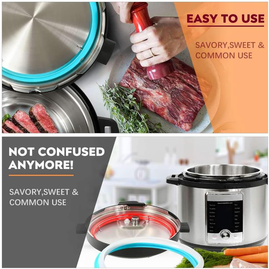 Silicone Sealing Ring, 3Pack,Sky Blue & Cherry Red & Transparent White, Fit for Instant Pot 5/6 Quart Models, (Duo ,Lux ,Duo Plus ,Ultra , Viva )Fit for 5qt / 6qt, Dishwasher Safe.