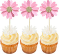 24Pcs Daisy Cupcake Toppers Flower Cake Topper Decorations Daisy Cake Decorations Chrysanthemum Cupcake Toppers Spring Daisy Flower Cake Picks for Birthday Wedding Supplies Light Pink