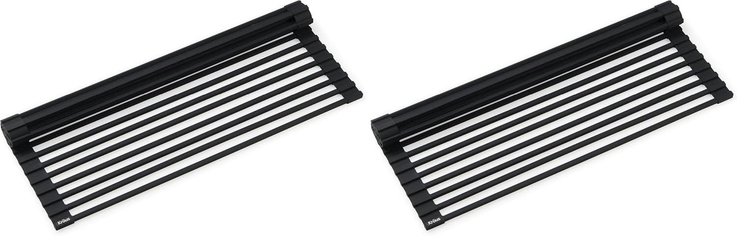 Kraus Multipurpose Workstation Sink Roll-Up Dish Drying Rack, Colander and Trivet in Black, KRM-11BL (Pack of 2)