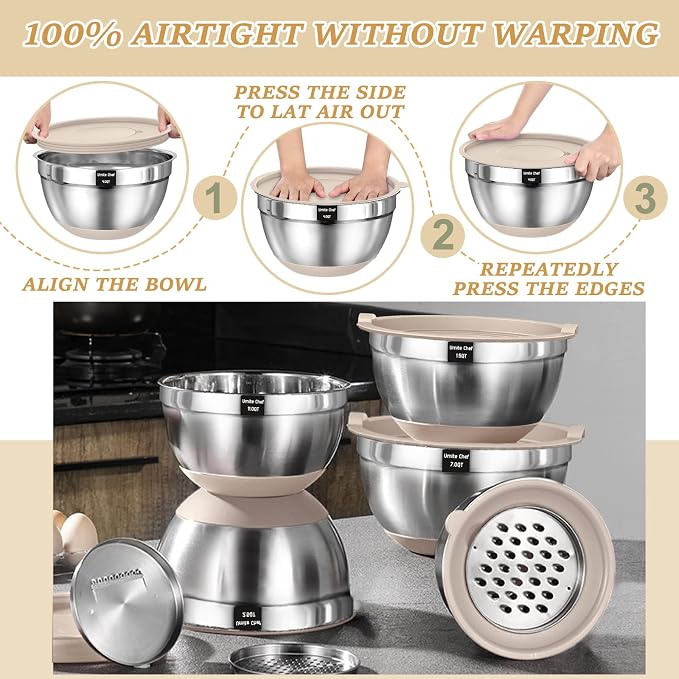 Mixing Bowls with Airtight Lids Set, Non-Slip Bottoms & Kitchen Gadgets Set - Image 7