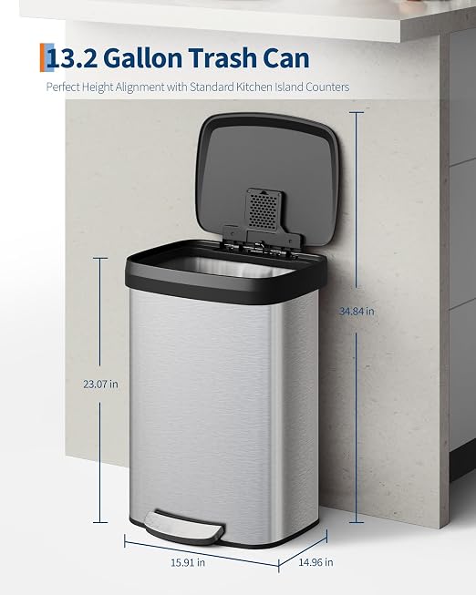 Garvee 13 gal / 50 L Stainless Steel Trash Can - Image 6