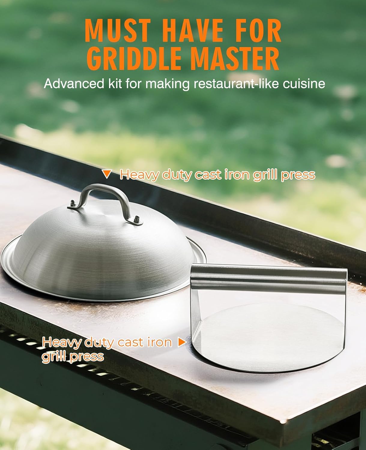 homenote Griddle Accessories for Blackstone, Commercial Grade 12 Inch Heavy Duty Melting Dome with Round Stainless Steel Smash Burger Press Perfect for Flat Top Hibachi Grill Outdoor Indoor