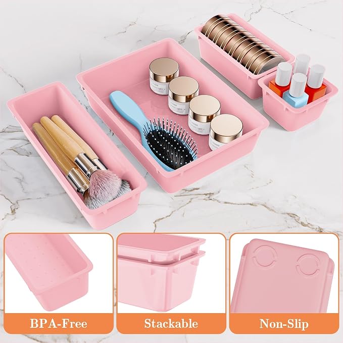 SpaceHacks 25 PCS Plastic Drawer Organizer Set, 4-Size Versatile Organizer - Image 3
