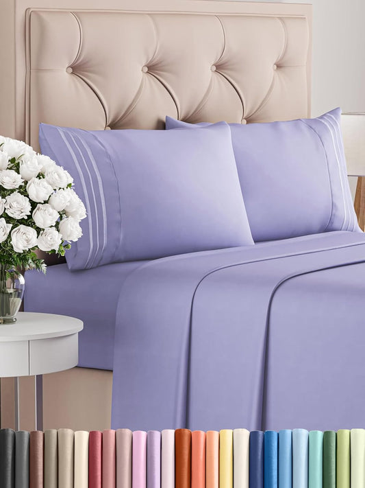 Queen Size 4 Piece Sheet Set - Comfy Breathable & Cooling Bed Sheets Set - Hotel Luxury Bedding for Women, Men, Kids, Teens, Boys & Girls - Deep Pockets, Ultra-Soft, Wrinkle Free - Oeko-Tex - Lavender