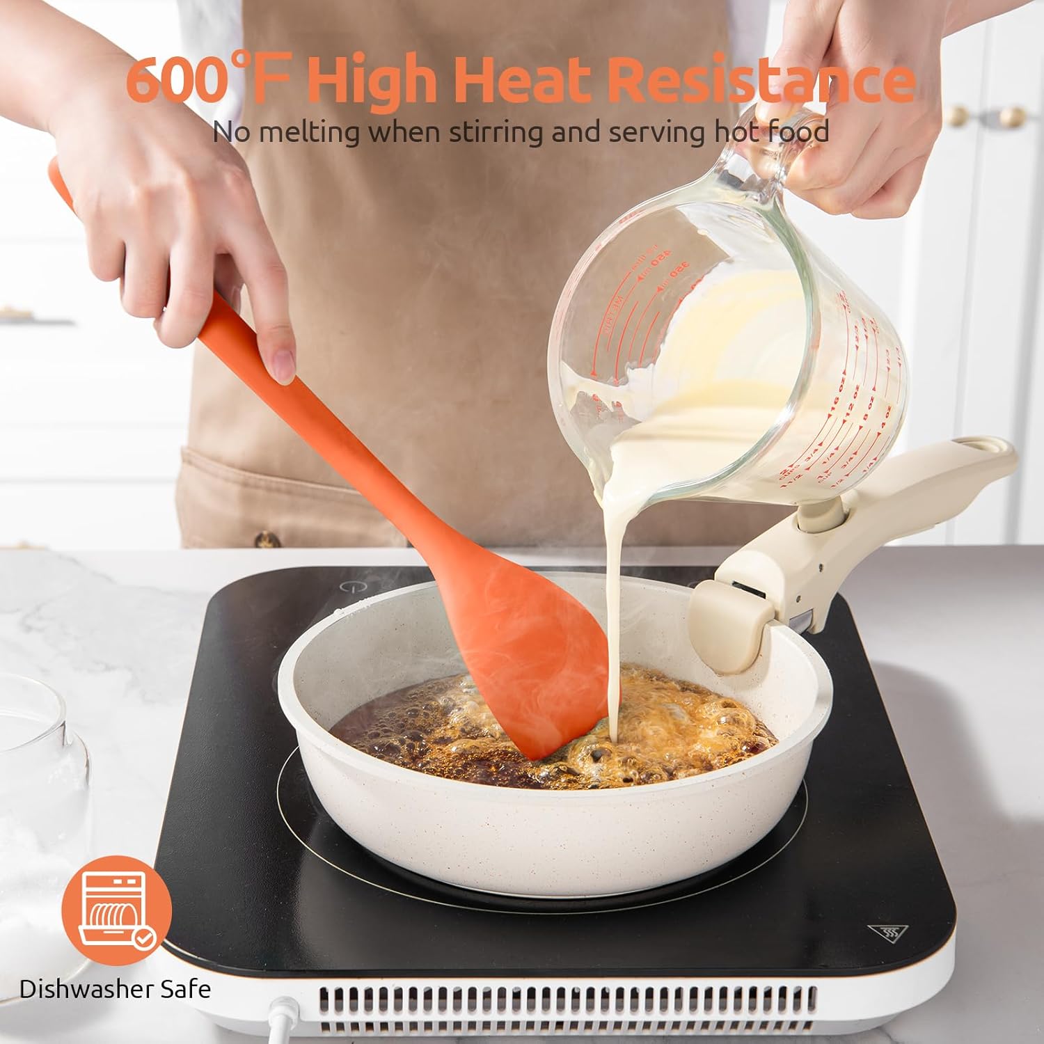 600ºF Heat Resistant Silicone Spoon: U-Taste 13.3in Solid Kitchen Cooking Spoon, Nonstick Food Grade Large & Long Soup Rubber Utensil for Mixing, Serving, Stirring, Basting, for Pot Cookware (Orange)