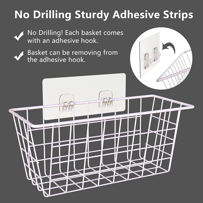 MaraFansie Wall Wire Baskets Bin No Drilling Adhesive Hanging Baskets Wall - Image 6