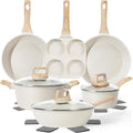 13 Pcs Pots and Pans Set, Nonstick Cookware Sets White Granite Induction Cookware, Non-toxic Healthy Non stick Kitchen Cooking Set with Frying Pans Set, Saucepans (PFAS/PFOA/PFOS Free)