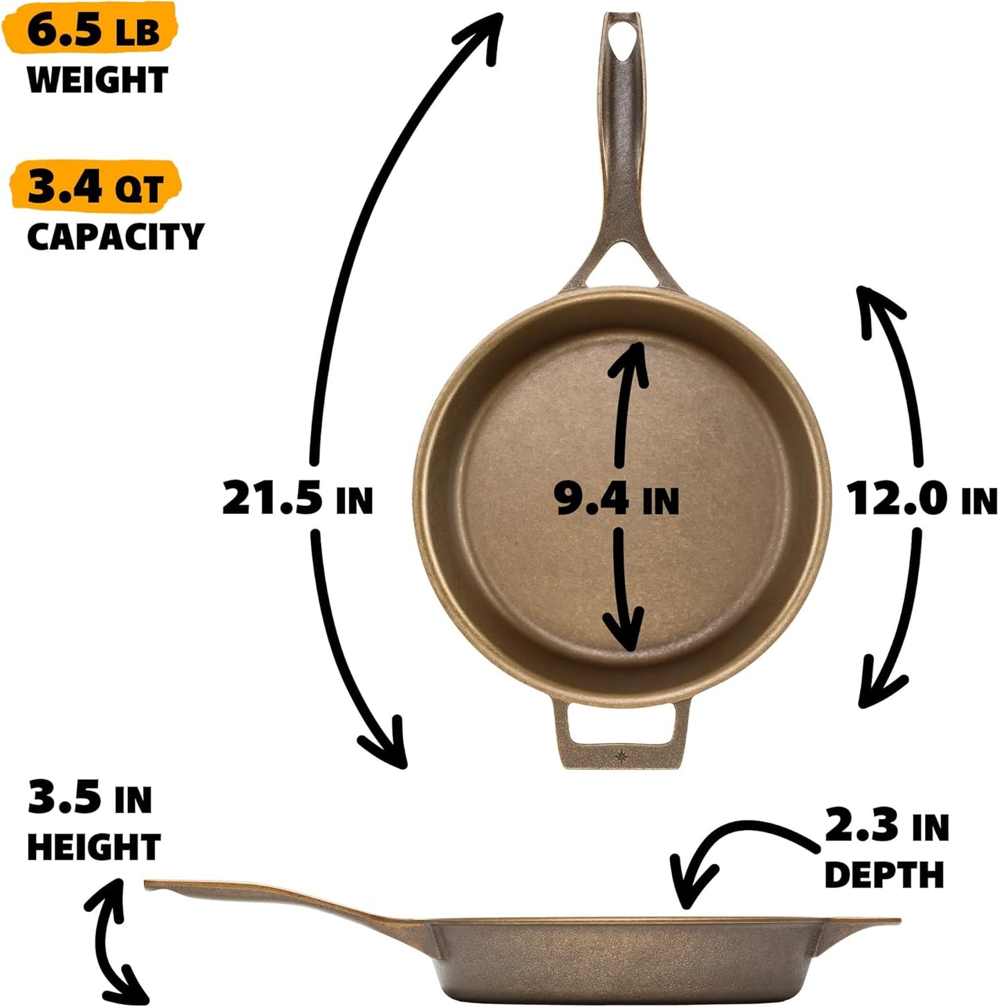 Stargazer 12-Inch Cast Iron Skillet | Made in USA, Seasoned, Premium Frying Pan for Grilling, Searing, Baking & More – Durable Cast Iron with Smooth Cooking Surface