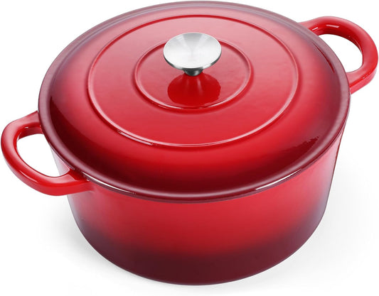 E-far 7QT Enameled Dutch Oven, Cast Iron Dutch Oven Pot with Lid for Cooking/Bread Baking/Braising/Roasting/Stewing, Heavy Duty Round Nonstick Cookware Safe for Induction & Oven - Red