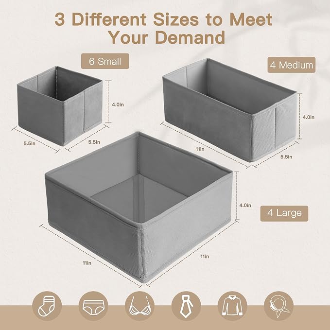 Criusia Drawer Organizer Clothes, 14 Pack Dresser Organizer - Image 3