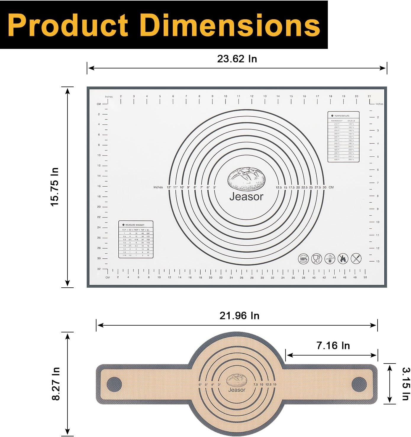 3 PCS Silicone Baking Mat Set, Silicone Bread Sling for Dutch Oven, Reusable Sourdough Bread Baking Supplies, Non-Stick and Easy Clean, with Long Handles