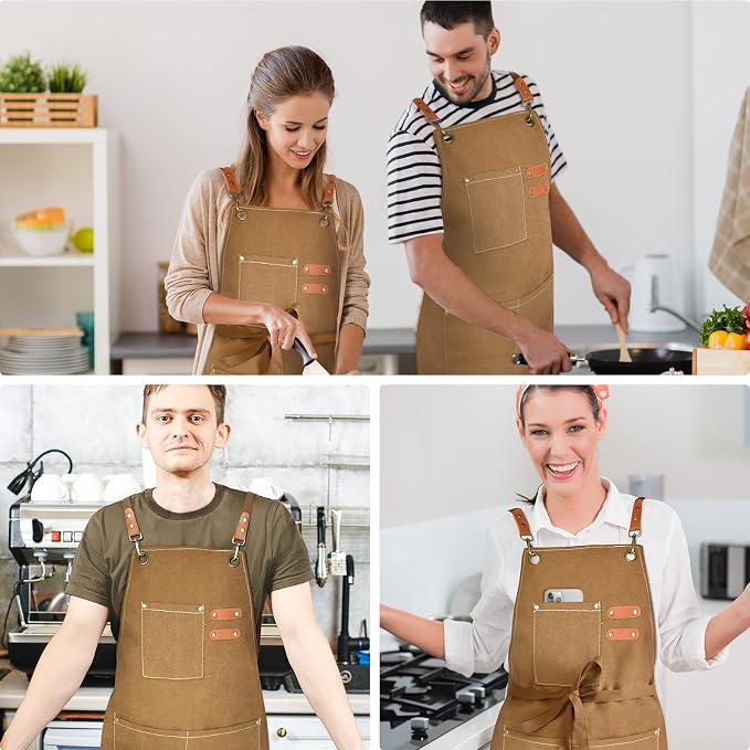 OUNLEN Chef Apron for Men Women Canvas Aprons - Image 6