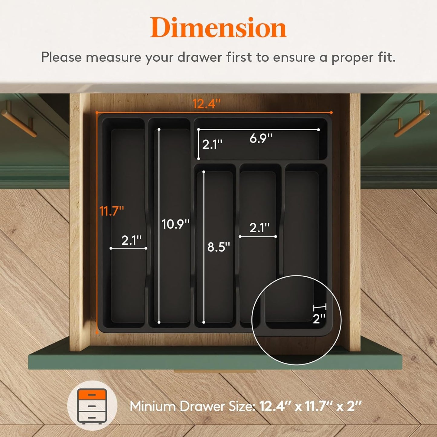 Lifewit Silverware Drawer Organizer Tray, Plastic Cutlery Storage for Kitchen Drawer, Flatware and Utensil Holder Divider for Spoons Forks Knives Tableware, 6 Compartment, Black