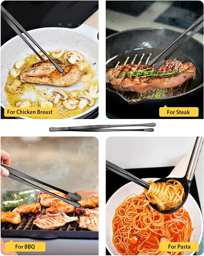 4 Pcs Fine Long Tweezer Tongs Professional Black, Sea food and BBQ - Image 3