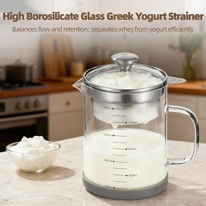 Greek Yogurt Strainer, 50 oz Nut Milk Strainer, Juice Food Strainer, Glass - Image 2