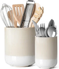 LE TAUCI Utensil Holder for Kitchen Counter, 7.3"+5.4" Fluted Ceramic Utensil by LETAUCI