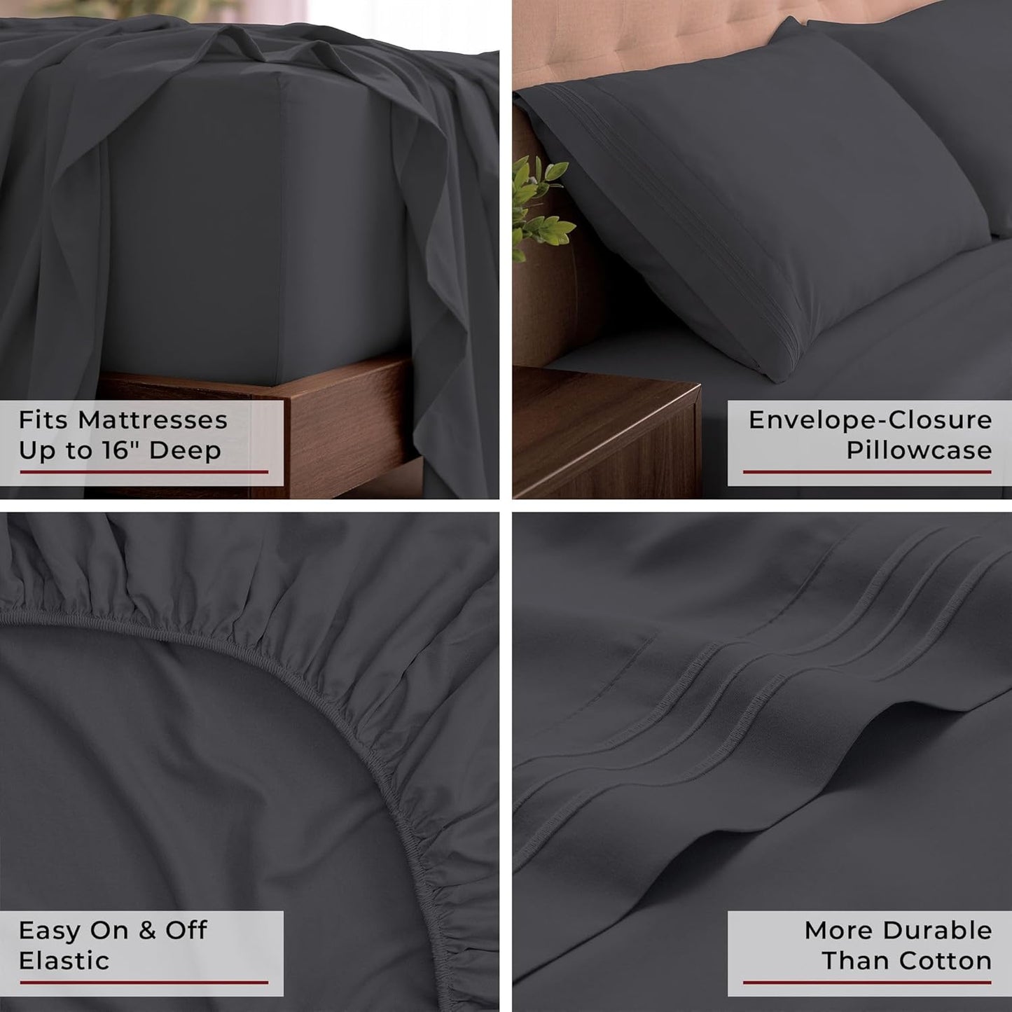 Mellanni California King Sheets Set - 4 PC Iconic Collection Bedding - Hotel Luxury, Extra Soft, Cooling Bed Sheets - Wrinkle, Fade, Stain Resistant (Cal King, Charcoal)