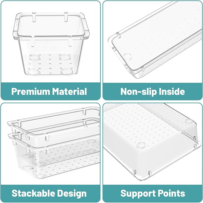 WOWBOX 32 PCS Clear Plastic Drawer Organizer Set, 4 Sizes Desk Drawer - Image 3