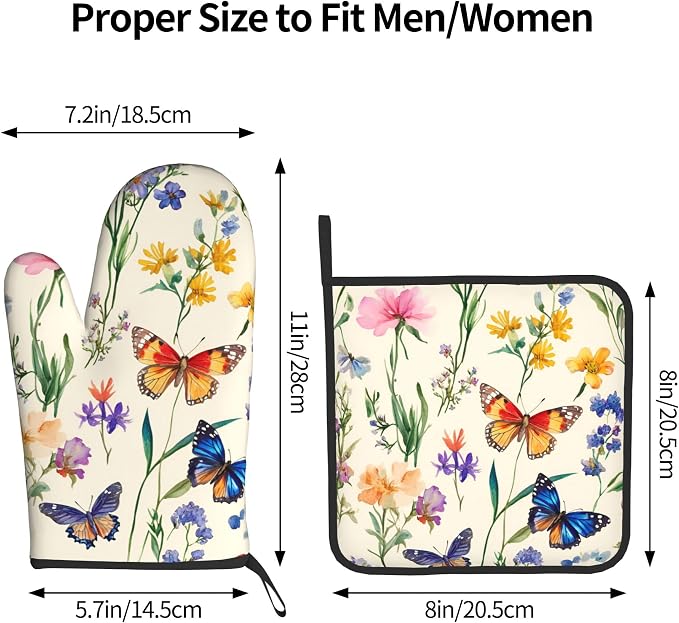 Vintage Floral Oven Mitts and Pot Holders Spring Summer Kitchen Accessories Set - Image 3