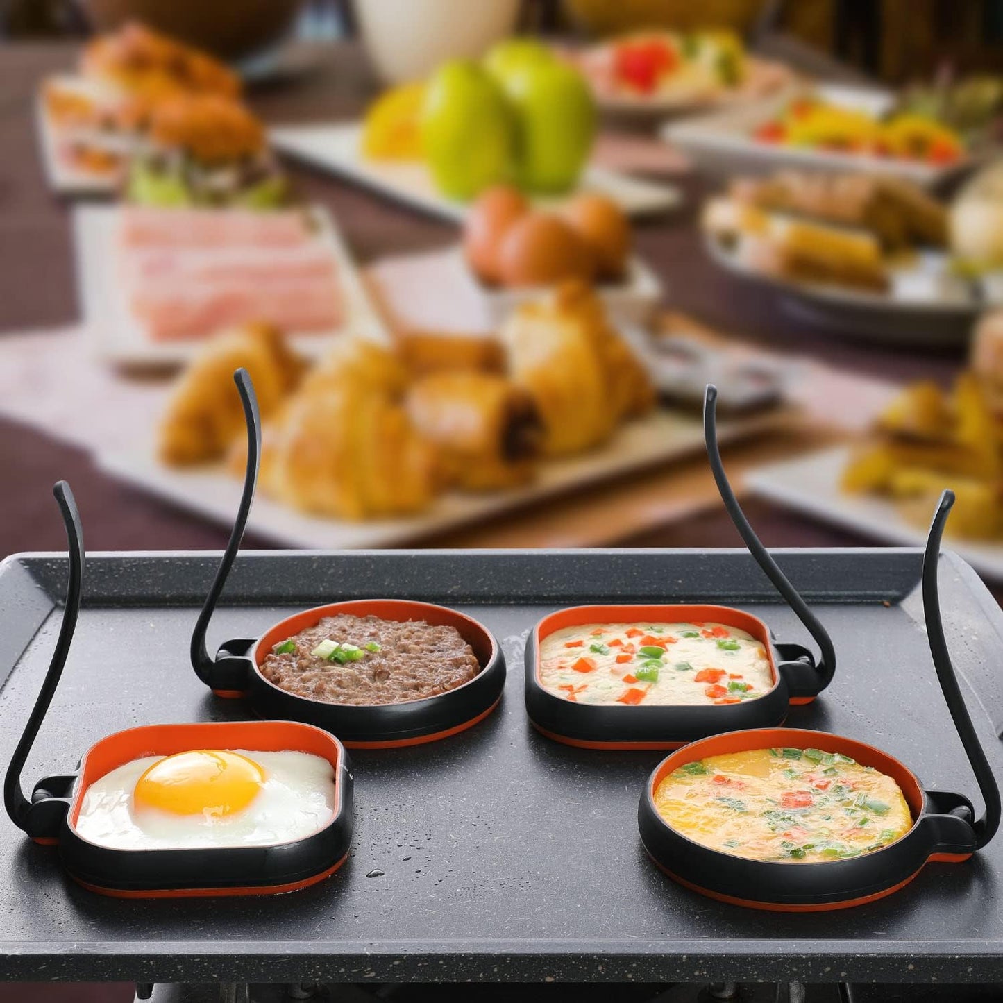 Silicone Egg Rings For Egg Mcmuffins Maker, Silicon Egg Shaper Egg Form for Pancake Patties & English Muffin, Foldable Round Crumpet Ring Mold, Non Stick Egg Circles