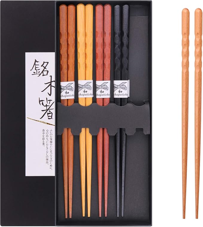 GLAMFIELDS Reusable Chopsticks Japanese Natural Wooden 5 Pairs Classic Style - Image 7