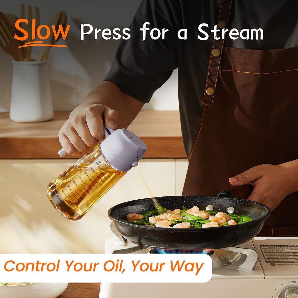 TrendPlain 16oz/470ml Glass Olive Oil Sprayer for Cooking - 2 in 1 Olive Oil Dispenser for Kitchen Gadgets, Air Fryer, Salad, and BBQ - Periwinkle