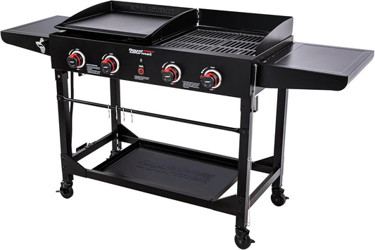 Royal Gourmet GD402 4-Burner Propane Gas Grill and Griddle Combo with Foldable Legs, 48,000 BTUs, Portable Griddle Grill Combo for Outdoor Cooking While Camping or Tailgating, Black