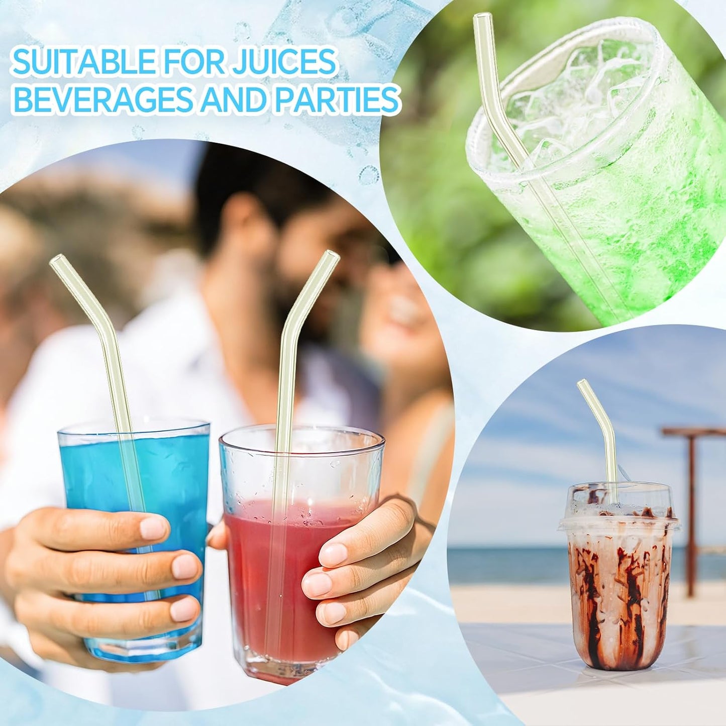 12 Pcs Reusable Glass Straws 8"x 8 mm Bent Glass Drinking Straws with Cleaning Brush for Tea, Smoothies, Milkshakes, Juices,Beverages.(yellow)