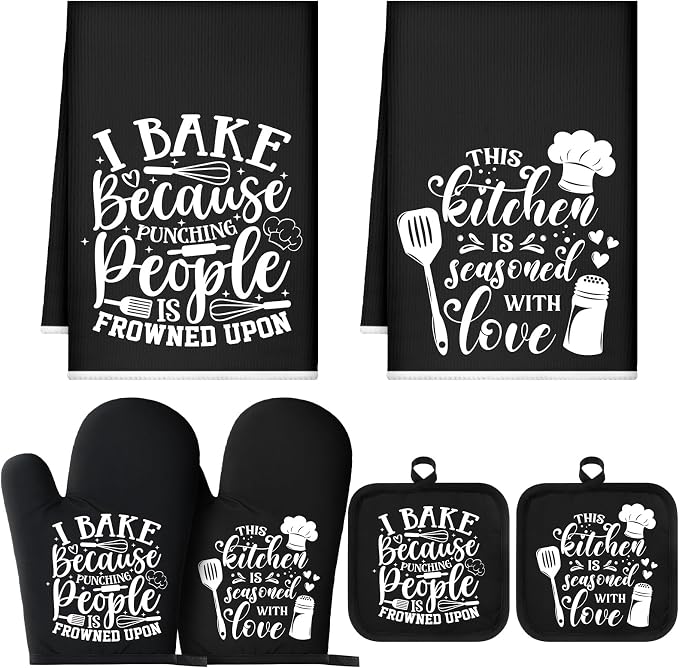 Sratte 6 Pcs Kitchen Decor Accessories Set Farmhouse Towels Pot Holders Oven by Sratte