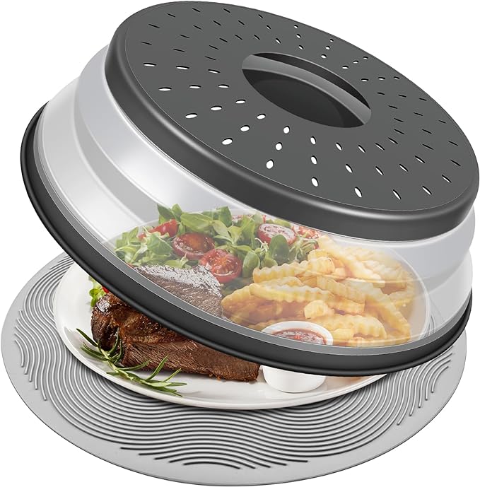 LekDrok 10 Inch Microwave Food Cover & Collapsible Silicone Mat by LekDrok