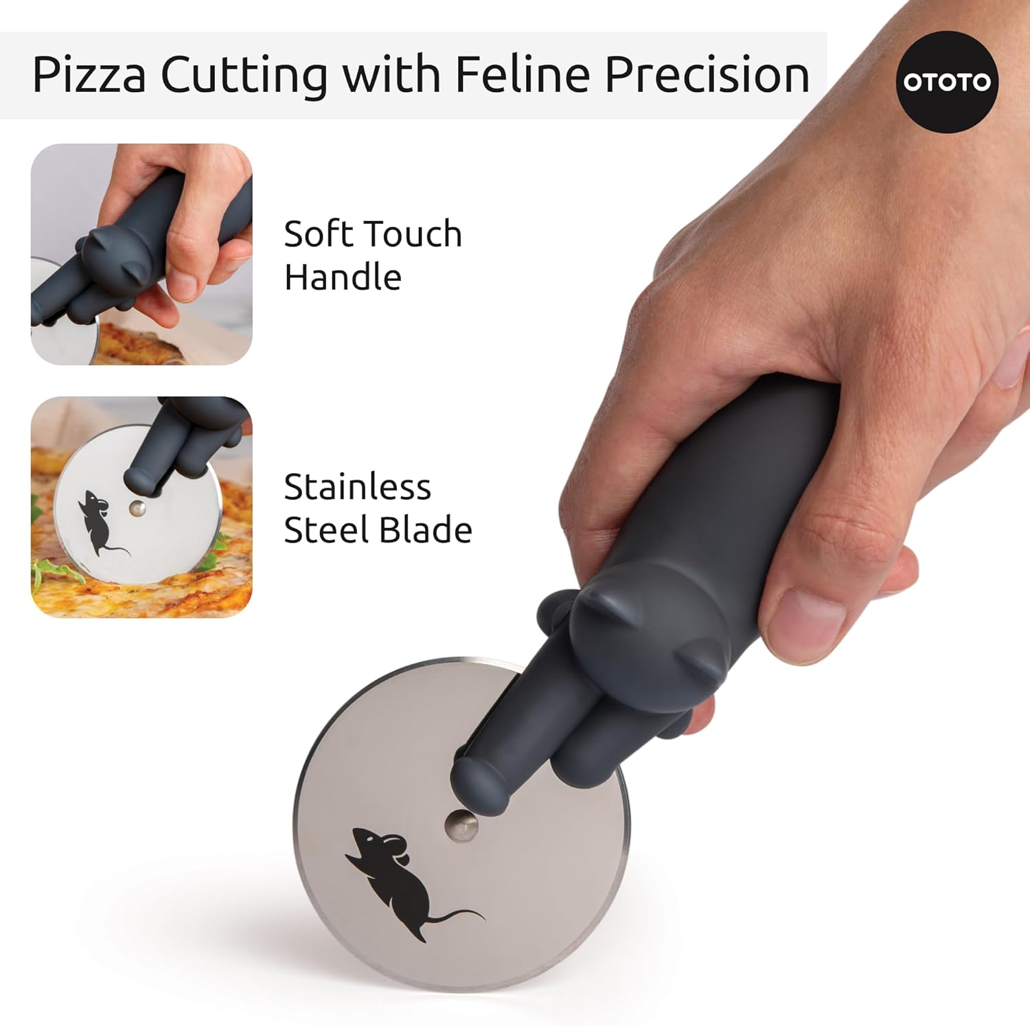 OTOTO Kitty Cut Pizza Cutter Wheel - Pizza Cutters Stainless Steel, Funny Kitchen Gadgets and Kitchen Gifts, Cat Gift for Women Cat Lovers