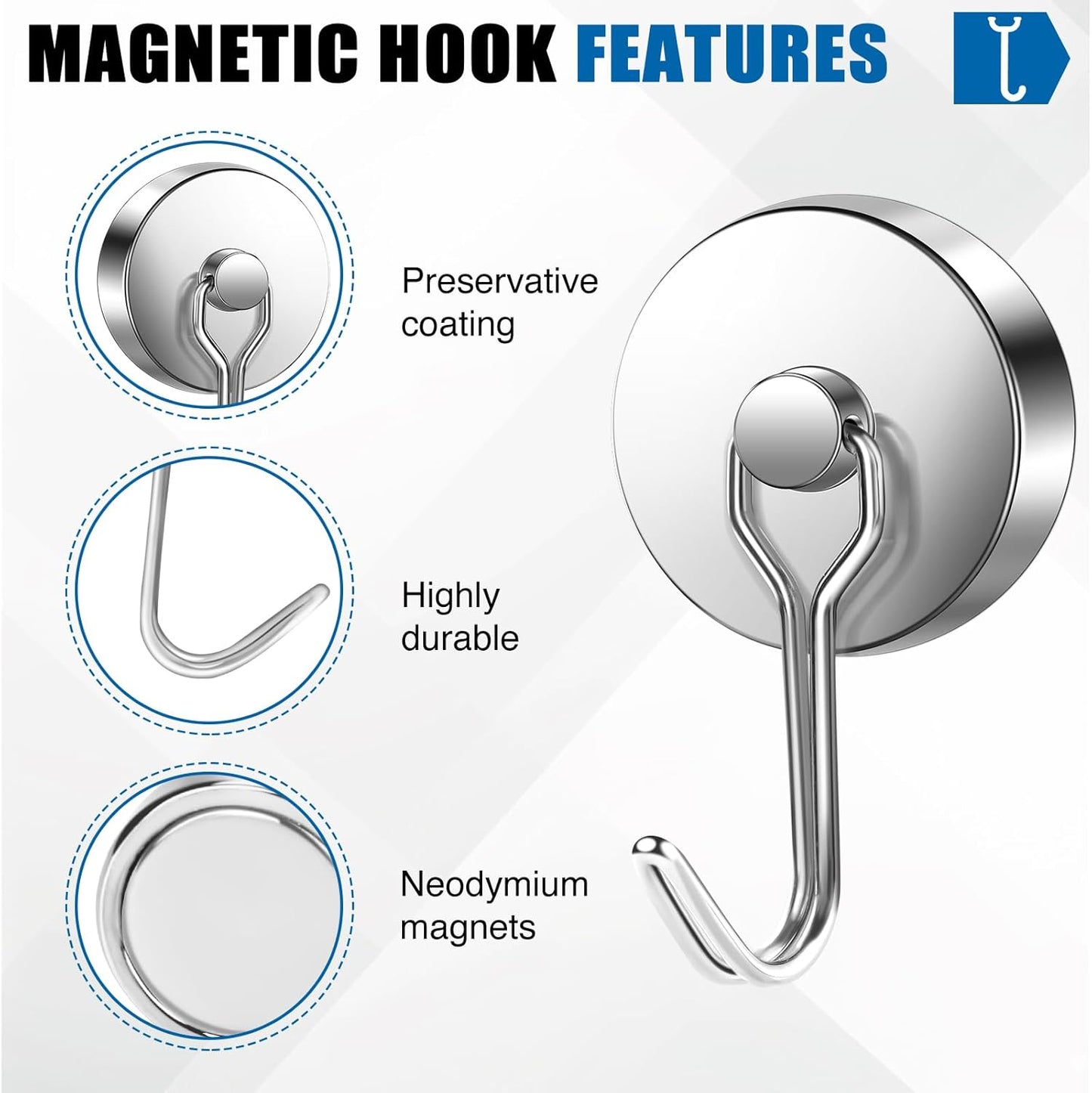 LOVIMAG Hooks, 110lbs+ Magnetic Magnet Hook 2025 Cruise Cabin Ship Essentials Heavy Duty Strong Refrigerator Fridge Hanging for Classroom Beach Vacation Kitchen Grills Home Mug Hanger (3 Pack), Silver