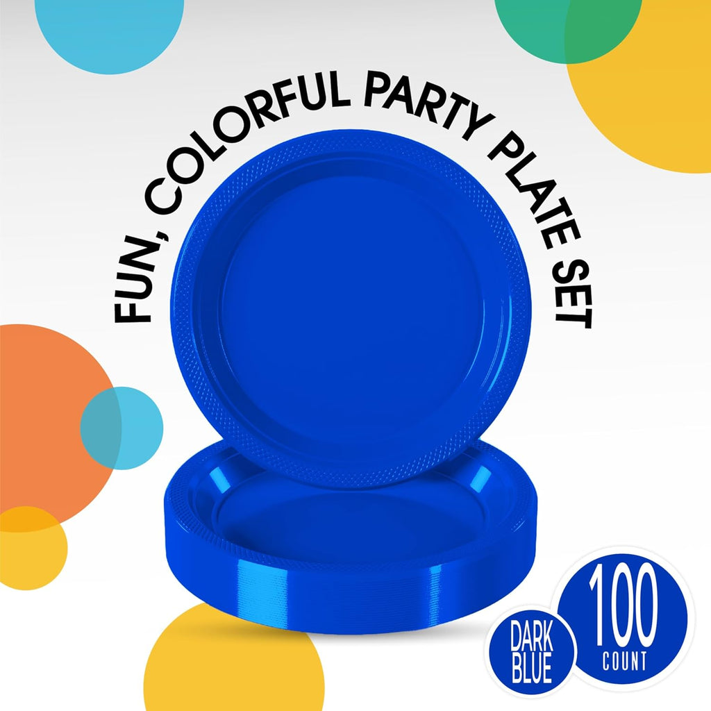 Exquisite Party Solids Dark Blue Plastic Plates For Party 10" Dark Blue Disposable Plates Heavy Duty Supplies 100 Pcs Plastic Dinnerware Sets Heavy Duty 350 GSM Disposable Dinnerware Set