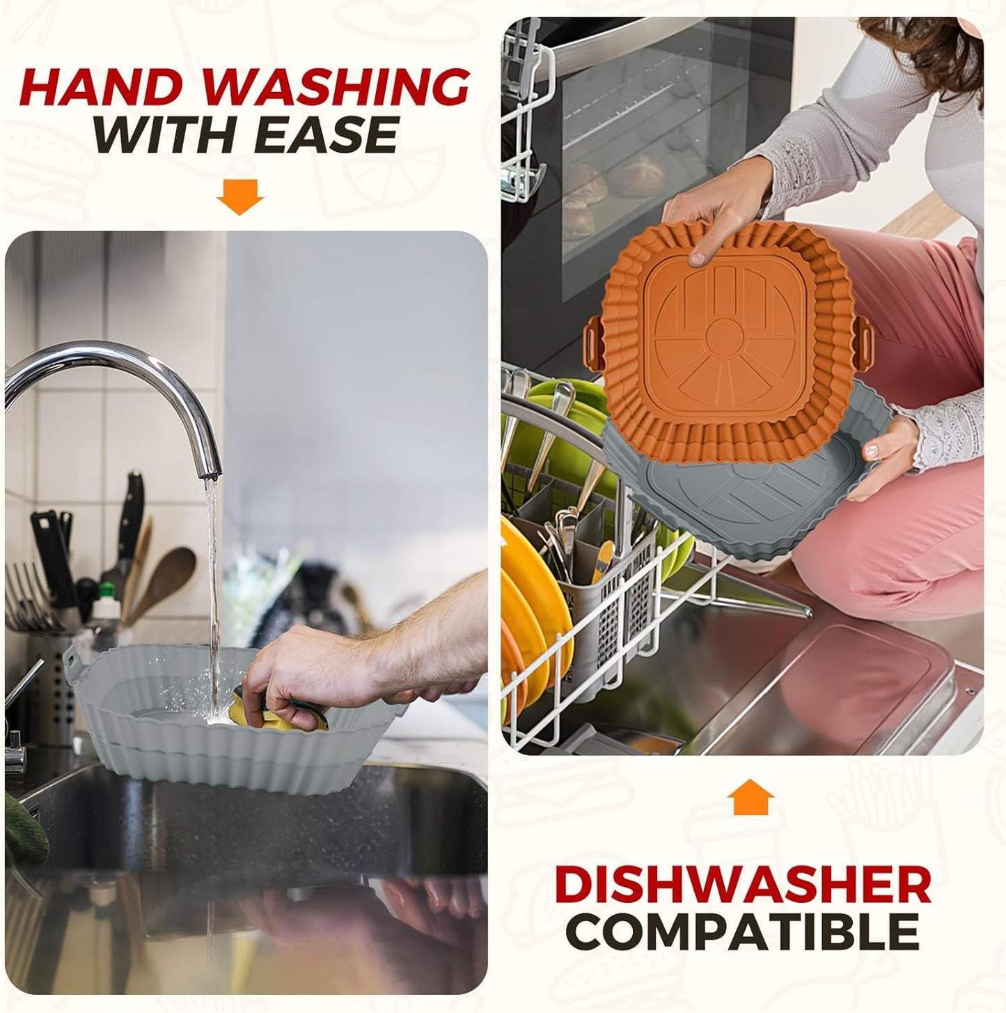 Buauty 3 Pack Air Fryer Silicone Liners 8inch Air Fryer Silicone Pot Reusable Food Grade Silicone Airfryer Liners Baking Basket Accessories Replacement of Flammable Disposable Parchment Paper