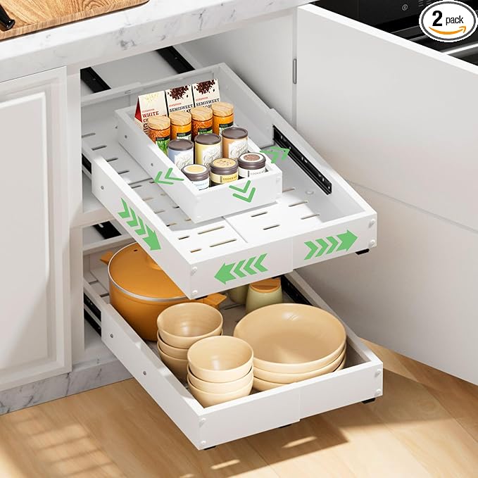 2 Pack Pull out Cabinet Organizer, Width Depth, by BUFOR