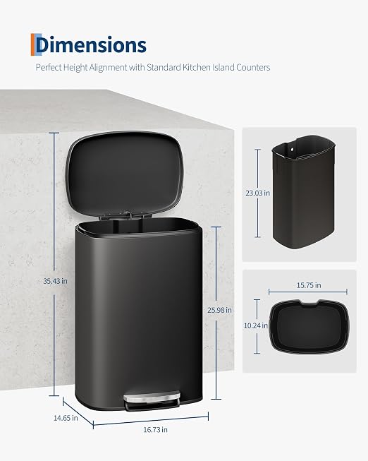GarveeHome Stainless Steel Kitchen Trash Can, 13 Gal / 50 L Step-On Garbage Bin - Image 6