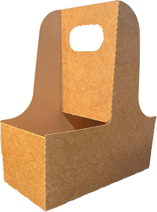 2 Cup Drink Carrier with Handle | Kraft Paperboard Cup Holder | Disposable Cup Holder for Hot or Cold Drinks | Cup Carrier for Food Delivery Services, Uber Eats, Door Dash (50)