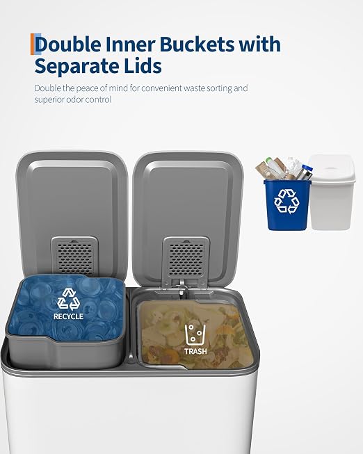 GarveeHome 2 x 8 gal Stainless Steel Double Trash Can - Image 3