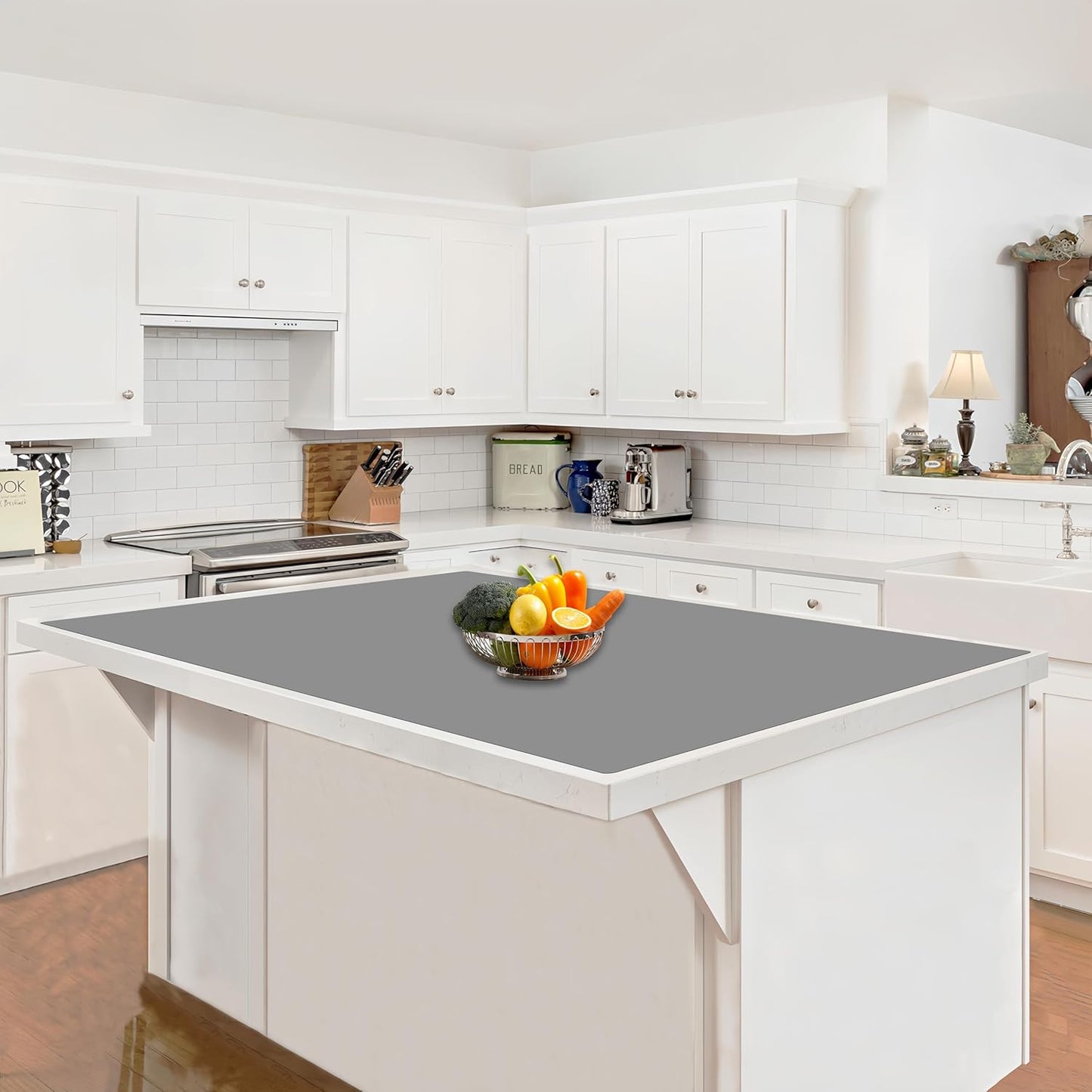 Large Silicone Mat, 48"x32"(120cmx80cm) Silicone Mats for Kitchen Counter, Non-Slip Heat Resistant Mat, Kitchen Counter Mat, Waterproof Countertop Protector for Craft, Light Gray