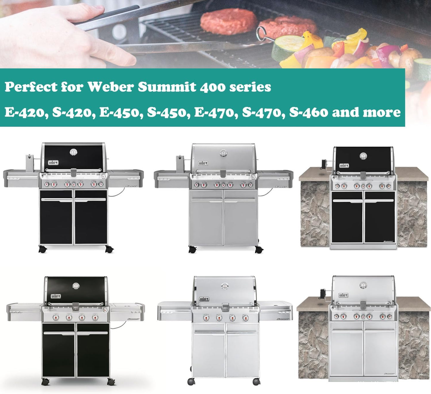 Full Size Griddle Inserts for Weber Summit 400 Gas Grills, Flat Top Griddle for Weber Summit E-420/E-450/E-470/S-470, Replacement Part for 67550 Grates