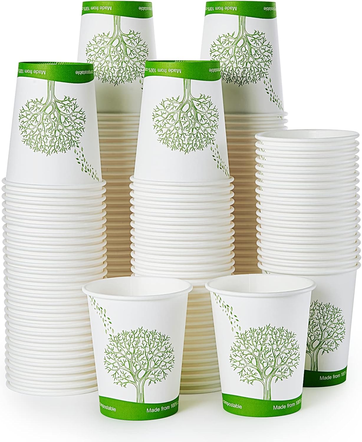 ECOLipak 300 Count Compostable Paper Cups, 8 oz Biodegradable Disposable Paper Coffee Cups with PLA Lined, Eco-friendly Hot Drinking Cups for Party, Picnic,Travel,and Events