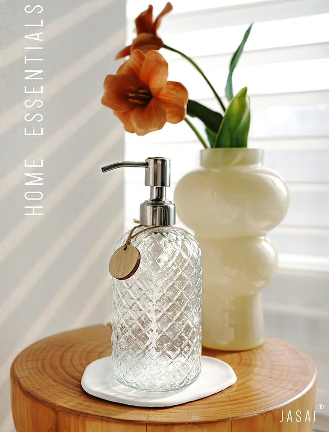 JASAI 18Oz Gem Patterned Clear Glass Soap Dispenser - Image 6